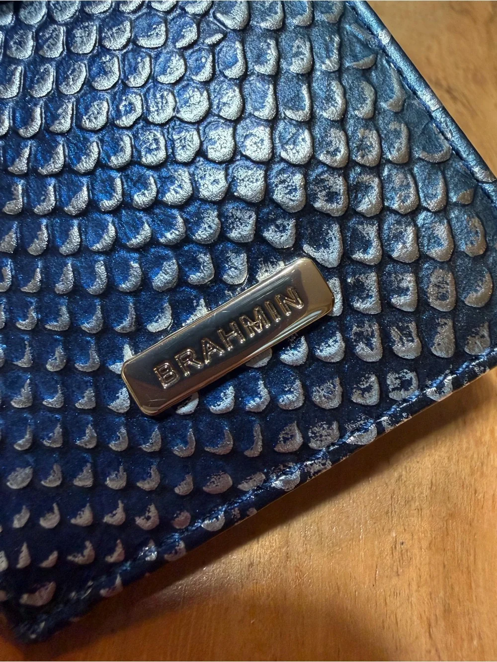 Brahmin RARE Adelle Slim Bifold Wallet Blue Viper Leather Hard to Find